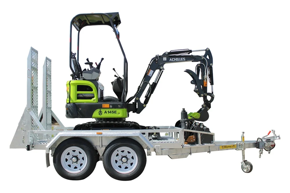 Mini excavator on dual-axle plant trailer Australia